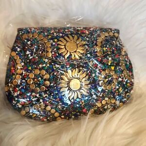 RAMLA Colorful Mosaic Clutch with Gold Accents